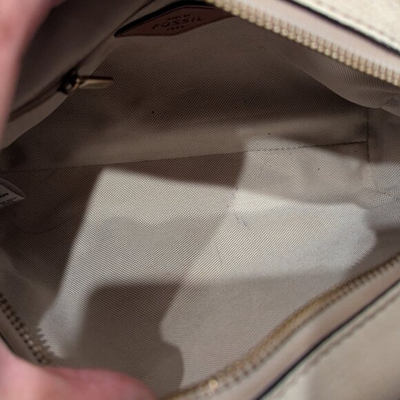 Fossil Chelsea Colorblock Leather Crossbody Bag White Tan ZipTop Everyday Casual - Picture 11 of 11